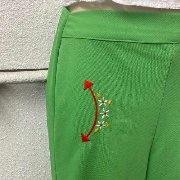 Vintage 70s - Green Flared Pants with Embroidered Detail - Picture 2 of 7